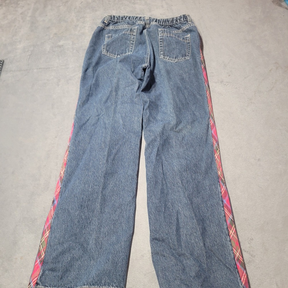 Lands End Jeans Girls 16 Blue Plaid Trim Wide Leg Denim‎ Pants 60664 Y2K Skater